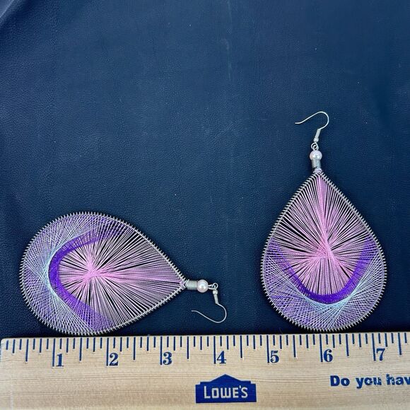 Thread Spiral Earrings Dangle Drop Blue Teardrop Boho Fashion Costume Jewelry - Picture 6 of 6